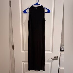 Black Stretchy Fitted Midi Dress